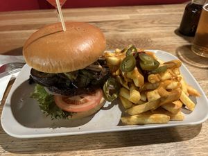 Burger with soya patty  at The Vegan Bar in Malmo