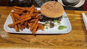 Mushy burger with portobello at The Vegan Bar in Malmo