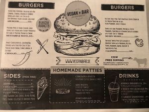 English menu at The Vegan Bar in Malmo