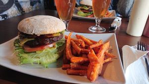Mushroom Burger with sweet potatoes at The Vegan Bar in Malmo