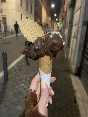 Vegan chocolate, coconut, and Nutella gelato. Life-changing at Gelateria dell Angeletto in Rome