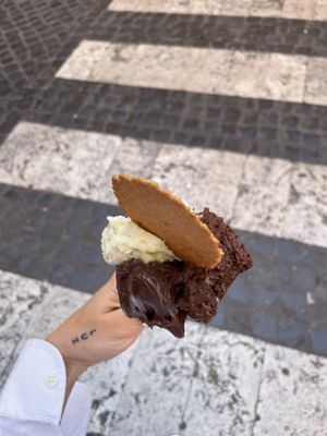Lemon-basil, rum-cholate and nut paste flavors  at Gelateria dell Angeletto in Rome