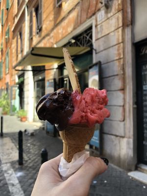 Vegan Nutella and strawberry  at Gelateria dell Angeletto in Rome