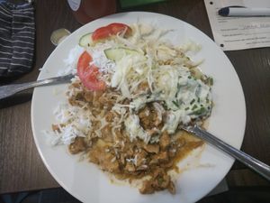 Seitan-Gyros mit Reis und Zaziki at V2O Restaurant in Friedrichshafen