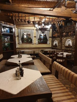 Inside seating area at Matsurev Inn in Bansko