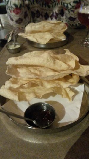 Poppadoms (plus extra!) at Taj Mahal in Bruges