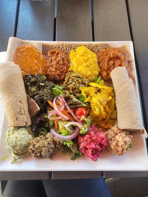 Vegan platter at Desta Ethiopian Kitchen - Briarcliff in Atlanta