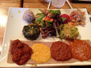 Veggie sampler at Desta Ethiopian Kitchen - Briarcliff in Atlanta