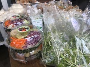 Lots of fresh veggie salads!  at Veg Food Stall in Bangkok