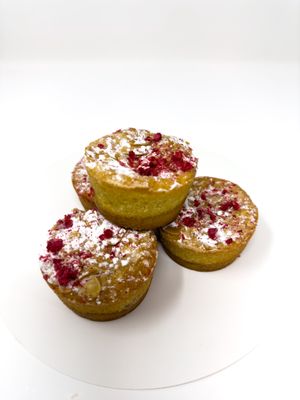 A winning combination of a crunchy shortbread style base, a home-made no sugar chia berry compote, topped with a traditional moist almond frangipane.  at The Free From Bakehouse in London