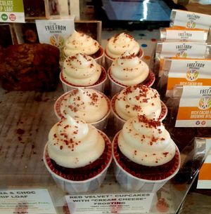 Red Velvet Cupcake with Cream Cheese Frosting at The Free From Bakehouse in London