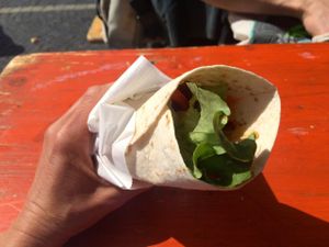 Yummy tempeh wrap at Armin's Tempeh in Heiderberg