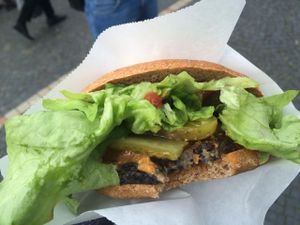 yummy black bean & tempeh burger! at Armin's Tempeh in Heiderberg