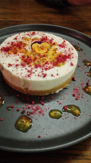 Vegan cheesecake at roots in Thessaloniki