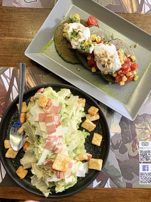 Pancakes and Caesar’s Salad  at roots in Thessaloniki