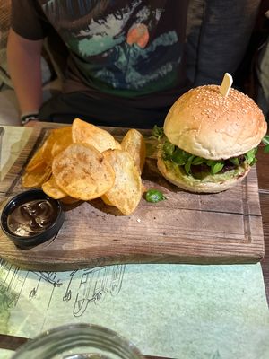 Mushroom and walnut twin burger  at roots in Thessaloniki