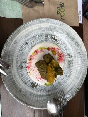 Traditional stuffed wine leaves  at roots in Thessaloniki