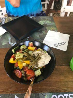 vegan Greek salad at roots in Thessaloniki