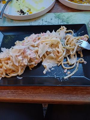 Pasta carbonara at roots in Thessaloniki