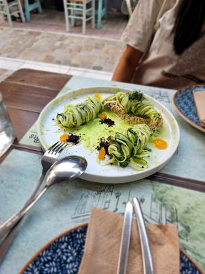 Crab with cucumber pasta at roots in Thessaloniki