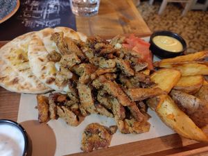 Gyros with vegan tzatziki and mustard at roots in Thessaloniki