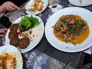 Falafels and cauliflower steak at roots in Thessaloniki