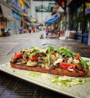 Mushroom bruscheta 2020 at roots in Thessaloniki