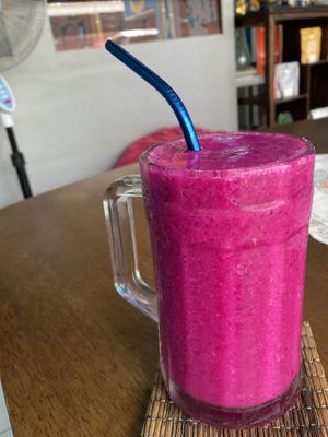 Dragon fruit and banana smoothie  at Wulan Vegetarian Warung in Ubud