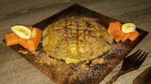 Vegan pancakes with seasonal fruit. at Wulan Vegetarian Warung in Ubud