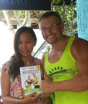 Robert Cheeke and Wulan at Wulan Vegetarian Warung in Ubud