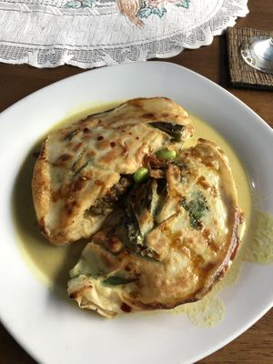 savory stuffed pancakes   at Wulan Vegetarian Warung in Ubud