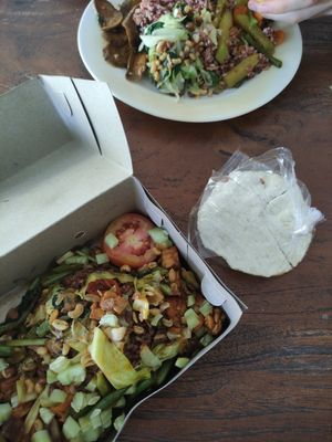 Spicy tempeh dish (front) and curry (back) at Wulan Vegetarian Warung in Ubud