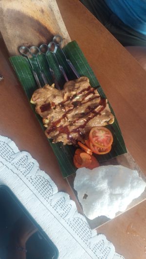 The meatiest mushrooms i've ever tried, with peanut sauce  at Wulan Vegetarian Warung in Ubud