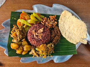 Nasi campur, called the 7 Veg at Wulan Vegetarian Warung in Ubud