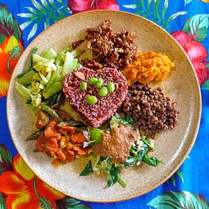 Find vegan nasi campur at Wulan's. The 7-Veg always delivers something new and delicious. Great when you want to grab some fast vegan food in Ubud.  at Wulan Vegetarian Warung in Ubud