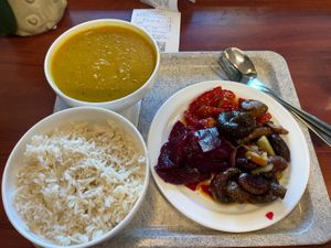 Lentil Dal with rice & side salad  at Maran Vegan Bistro in Vienna