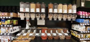 Supermarket shelves at Maran Vegan Bistro in Vienna