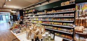 Supermarket shelves at Maran Vegan Bistro in Vienna