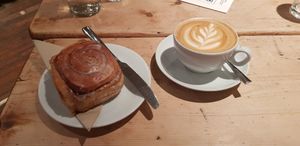 Vegan Cinnamon pastry and latte at Brew Lab in Edinburgh