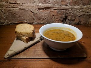chickpea and spinach soup! at Brew Lab in Edinburgh