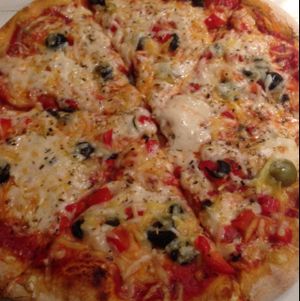 Three cheese pizza! So yum  at Napfenyes Bistro in Budapest