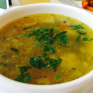 green pea soup with dumplings at Napfenyes Bistro in Budapest