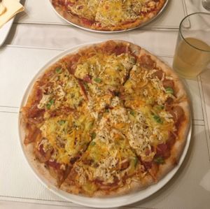 Pizza with seitan salami and three different cheeses at Napfenyes Bistro in Budapest