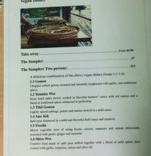 full menu 12/11/15, also Ethiopian beer, coffee, chai tea, lemon & ginger tea, cans of fizzy pop at Andu Caffe in East London