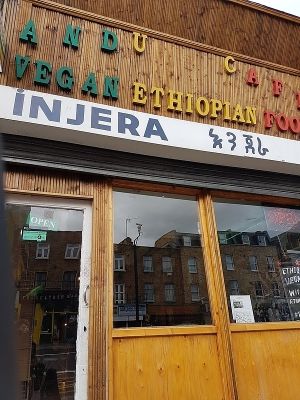 front at Andu Caffe in East London