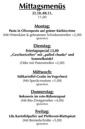 Do könnte eine Wochenkarte aussehen at triVida in Klagenfurt