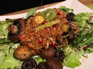 mushromms & quinoa-olive stew at triVida in Klagenfurt