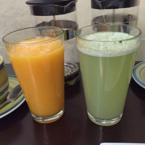 juices-lemonade w coconut and lime and papaya & orange at The Green Patio in Cusco
