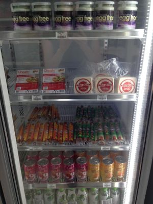 Cold vegan friendly products.  at Nj45 Vegetarian Supermarket in Rouse Hill