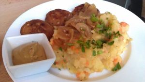 Vrikadellen with mustard at Butze in Dusseldorf